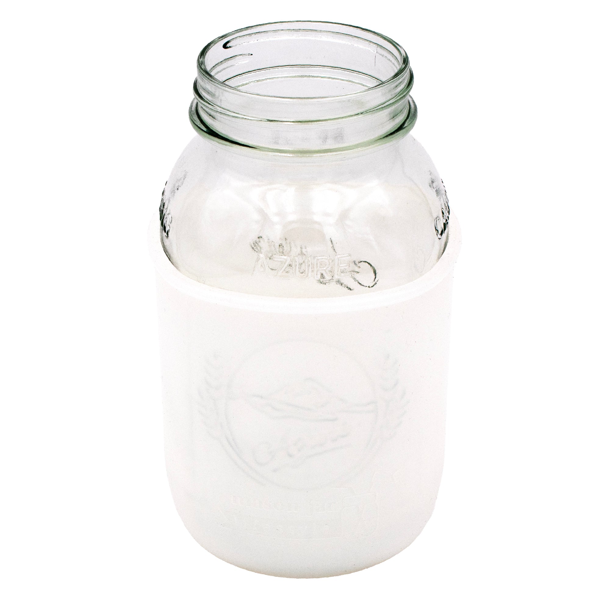 A Mason Jar Lifestyle quart sleeve on an Azure Mason jar.