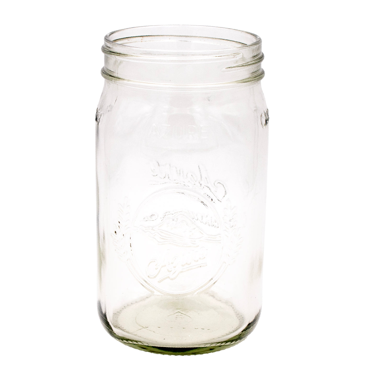 A wide mouth quart Azure Mason jar.
