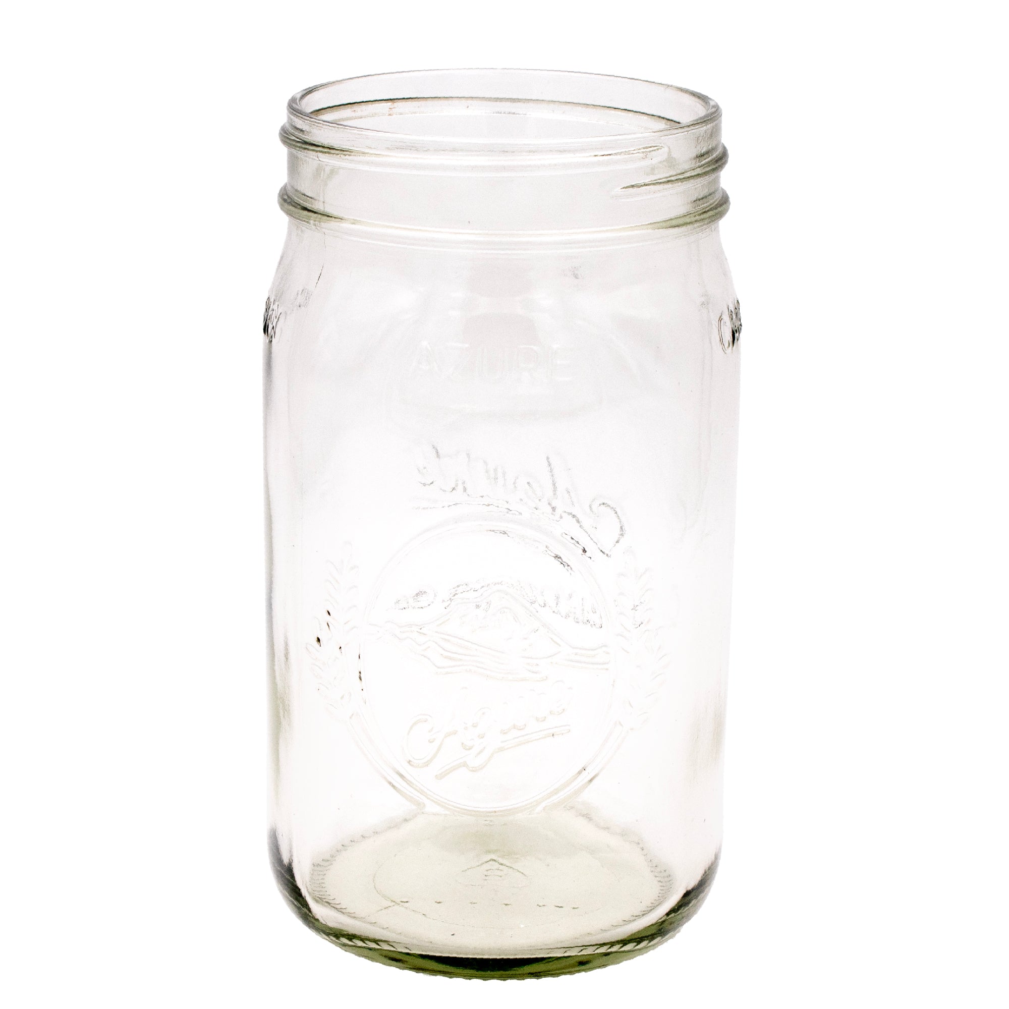A wide mouth quart Azure Mason jar.