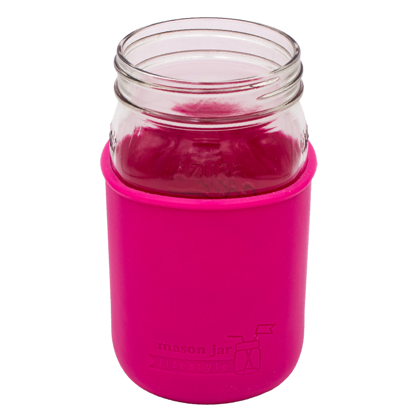 A Mason Jar Lifestyle quart sleeve on an Azure Mason jar.