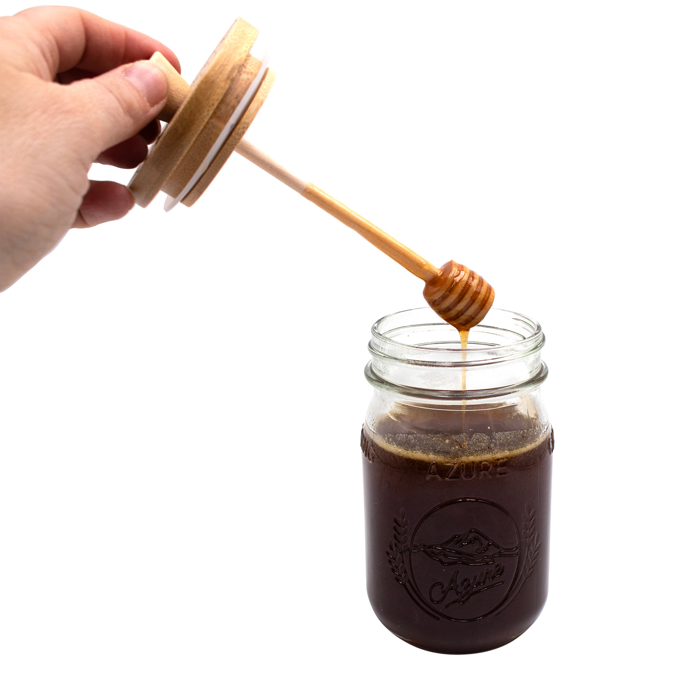 Bamboo Honey Dipper Lid for Mason Jars