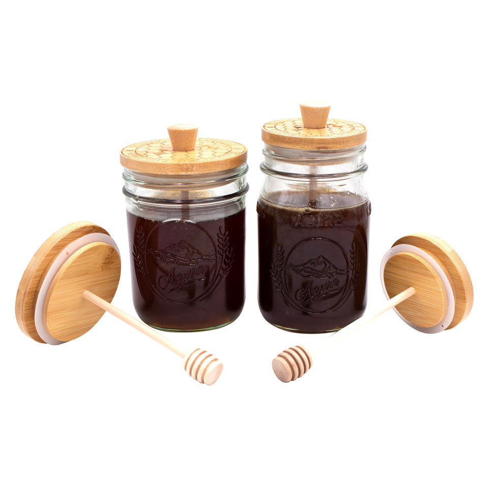 Bamboo honey dipper lid regular wide mouth product on white with honey jars with lids