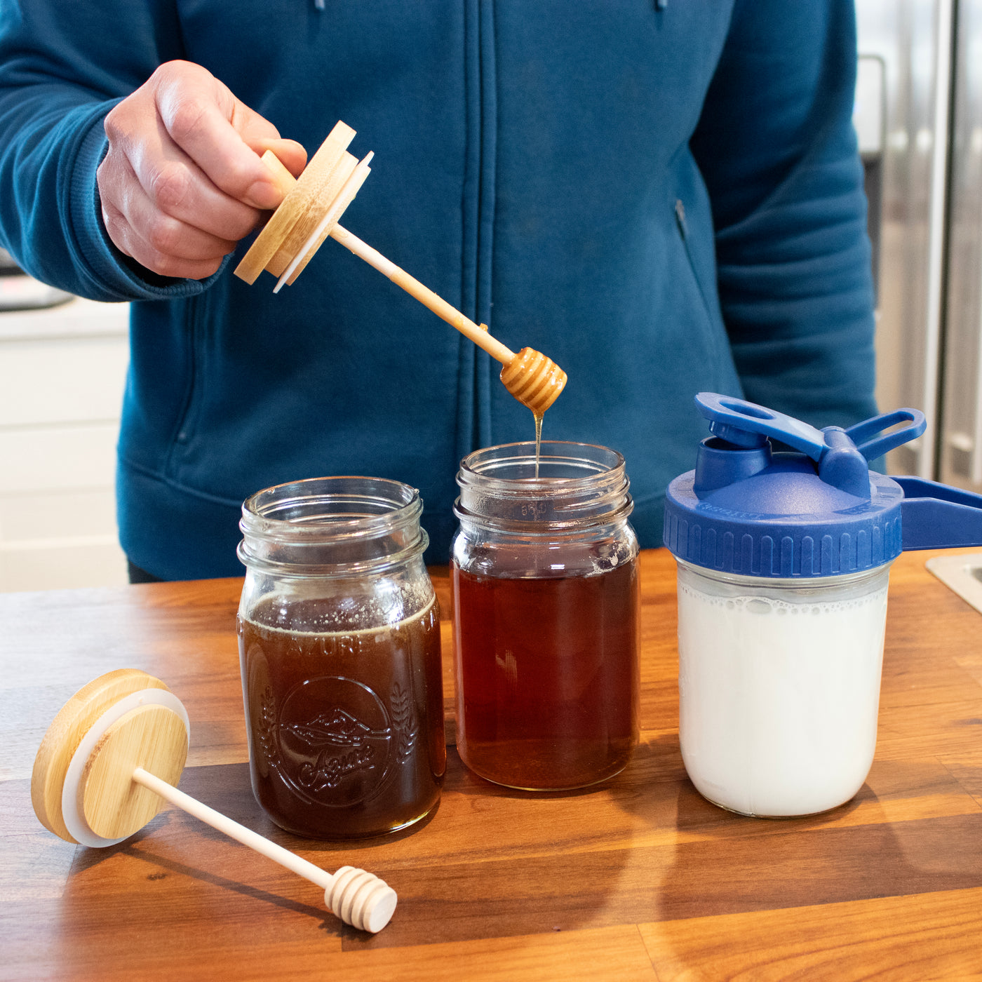 Bamboo Honey Dipper Lid for Mason Jars