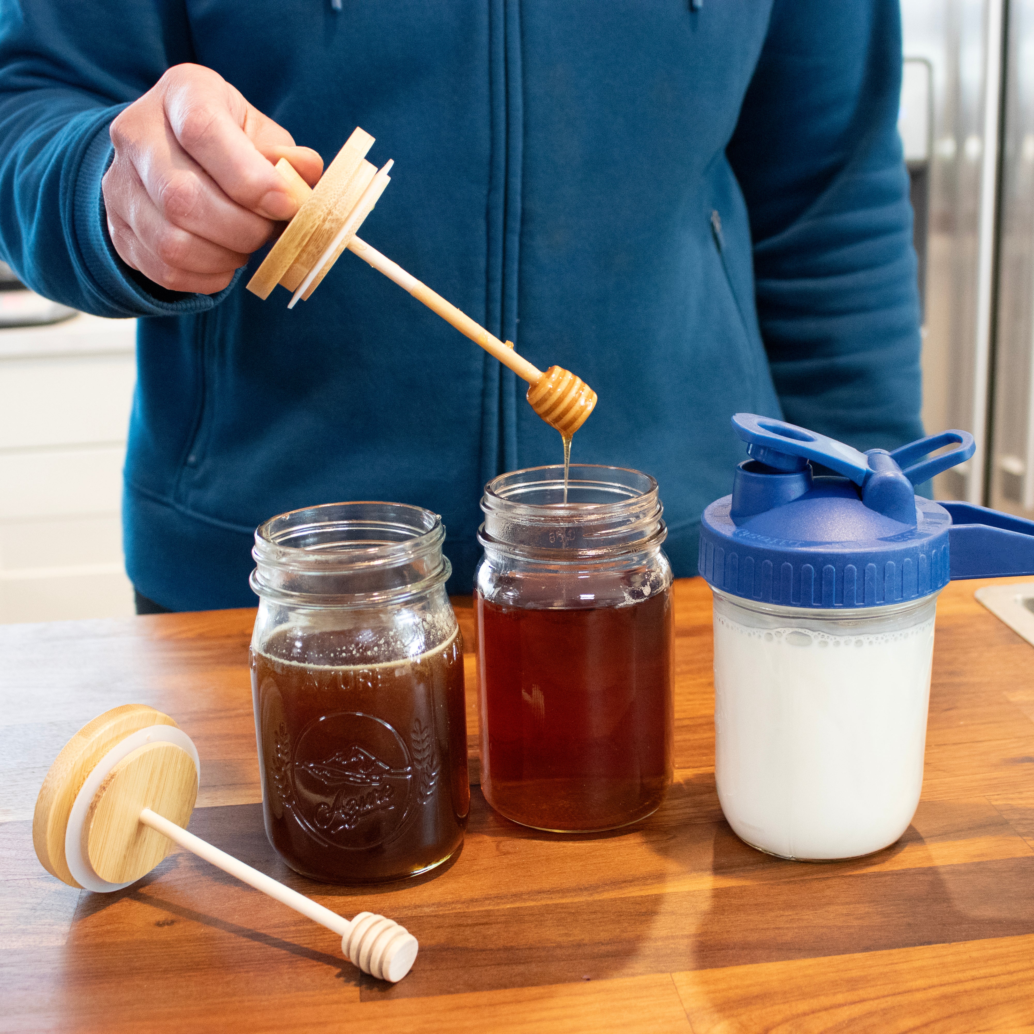 Bamboo Honey Dipper Lid for Mason Jars