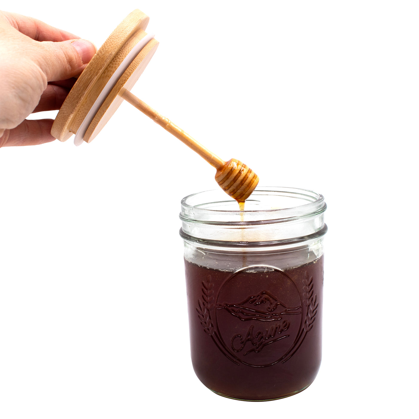 Bamboo Honey Dipper Lid for Mason Jars