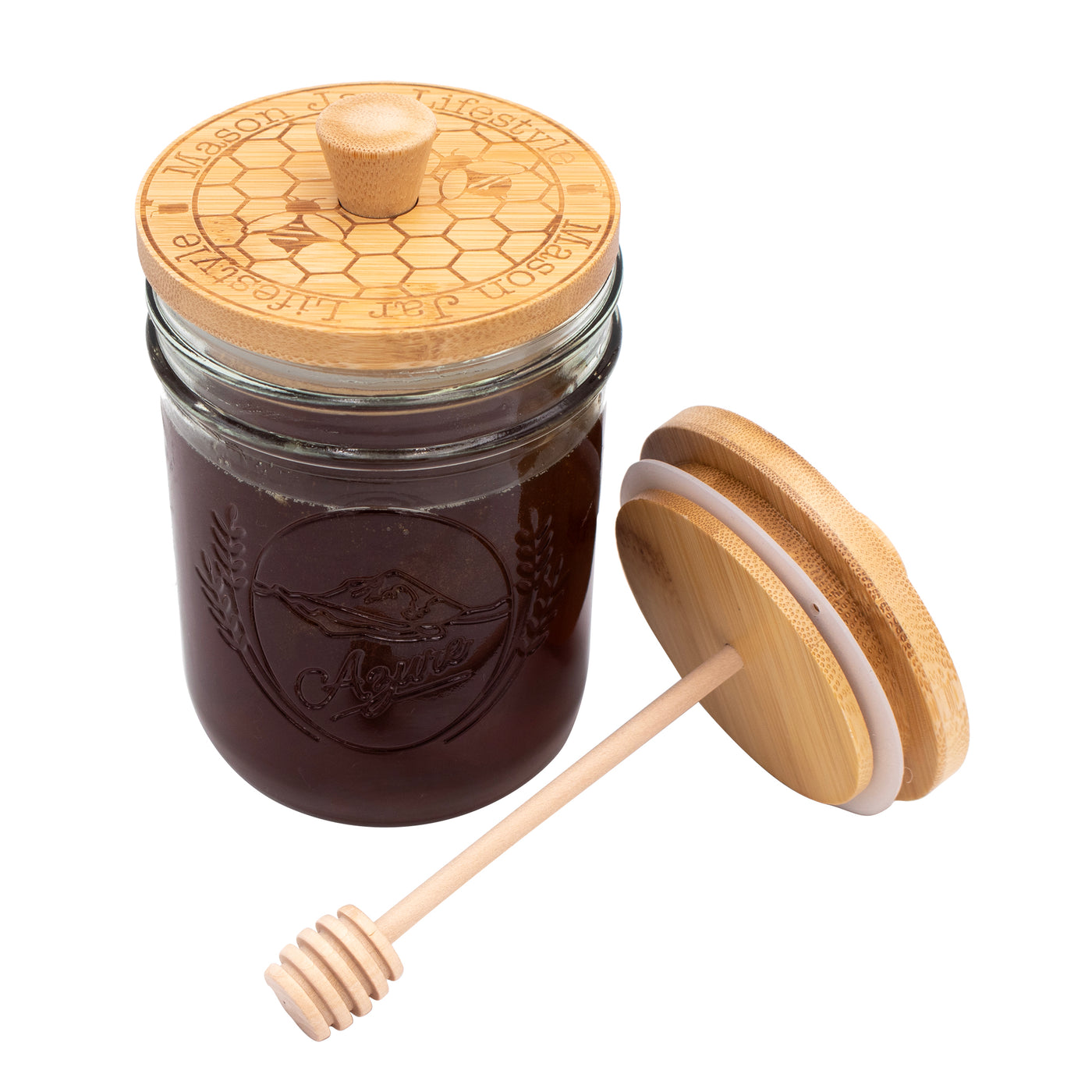 Bamboo Honey Dipper Lid for Mason Jars