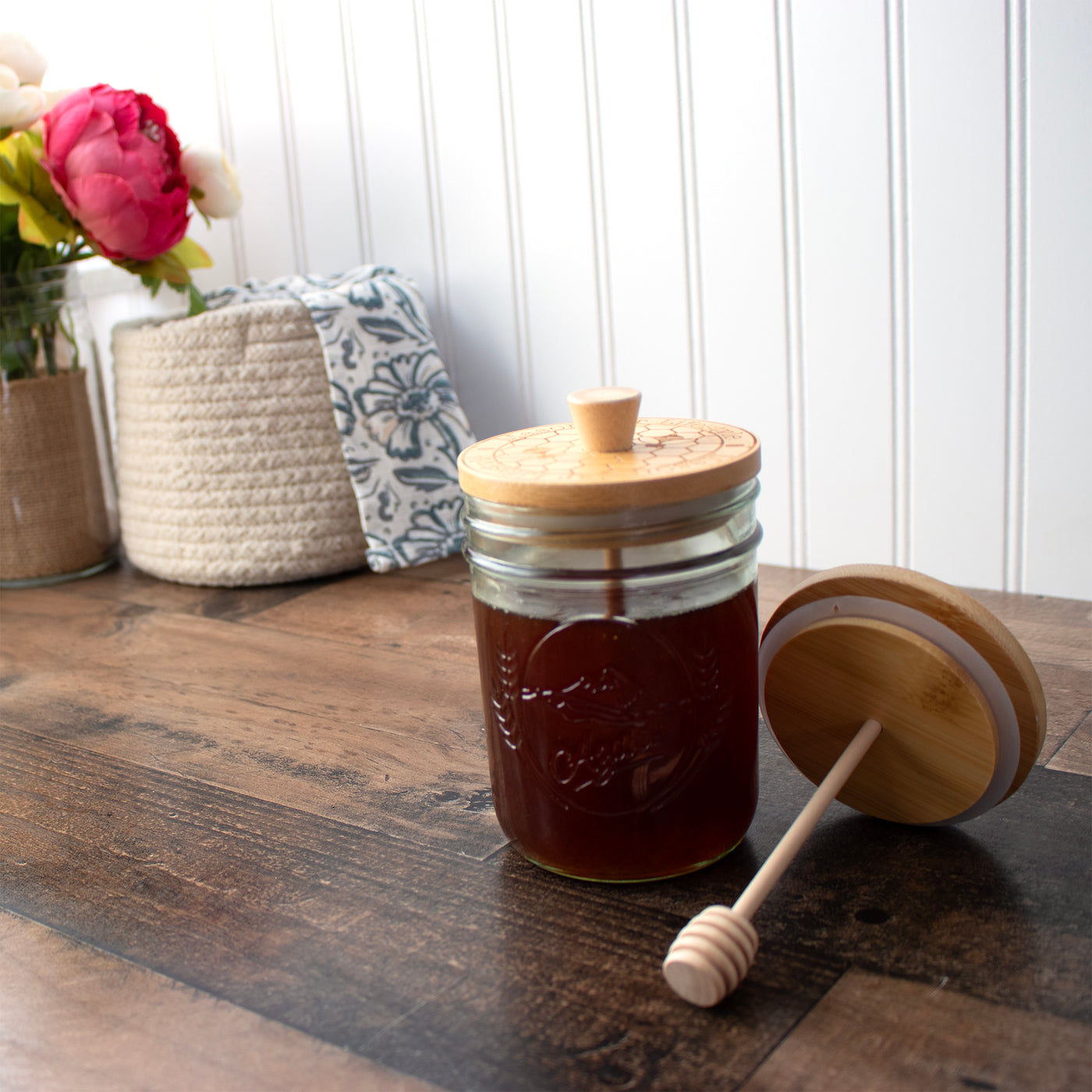 Bamboo Honey Dipper Lid for Mason Jars
