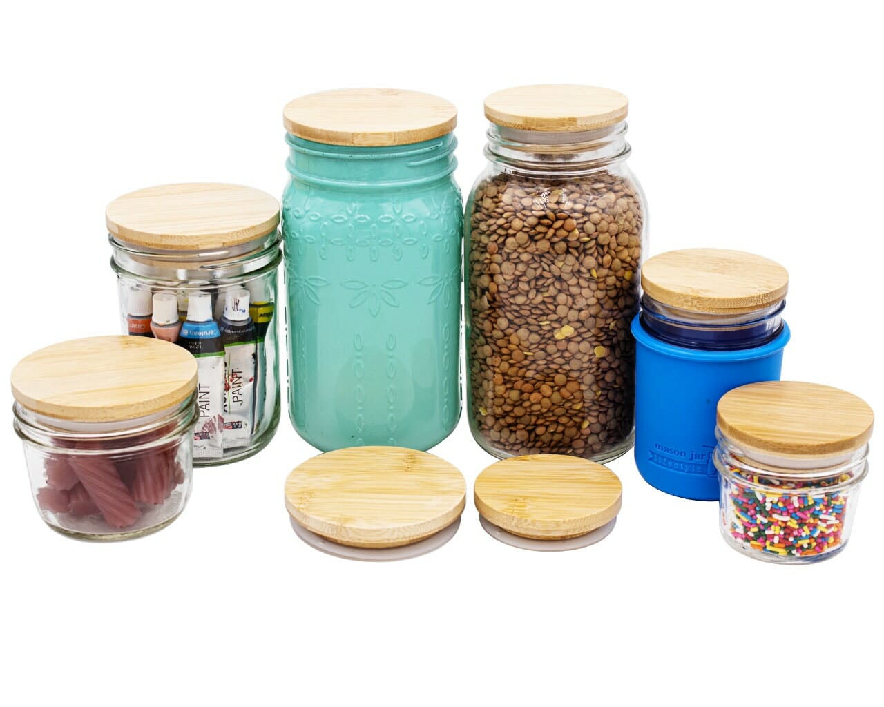 Bamboo Storage Stopper Lids for Mason Jars in regular and wide mouth sizes