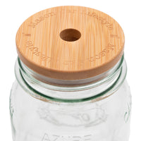 Regular mouth bamboo straw hole, up close, showing the "Mason Jar Lifestyle" words burned into the top.