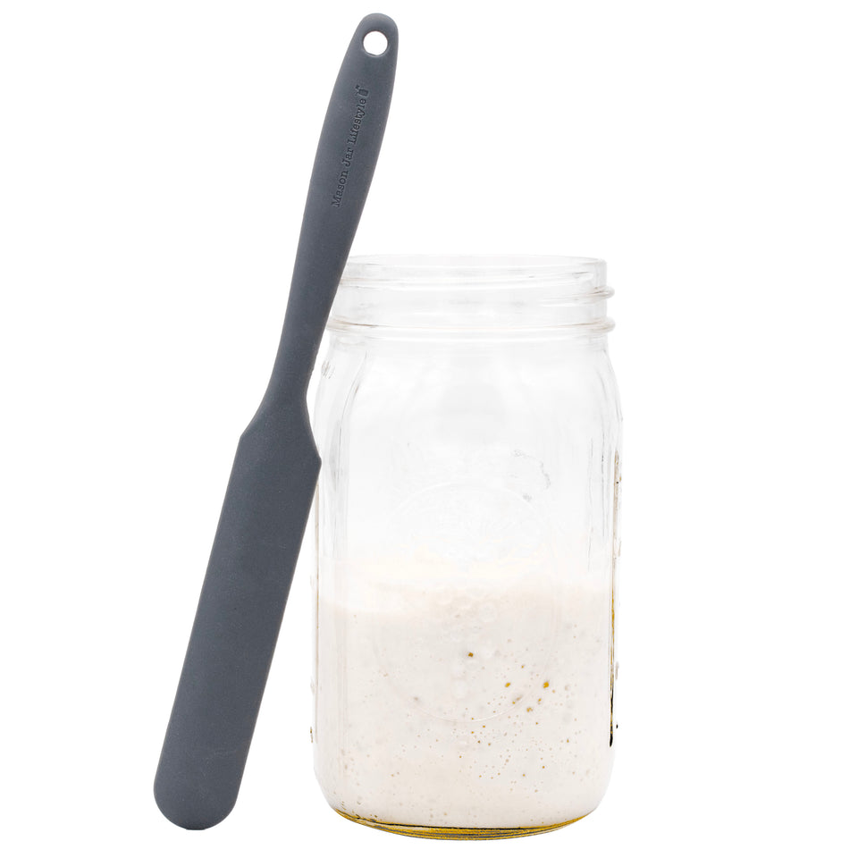 Charcoal gray silicone jar scraper 32oz wide mouth quart sour dough starter baking main on whitecopy