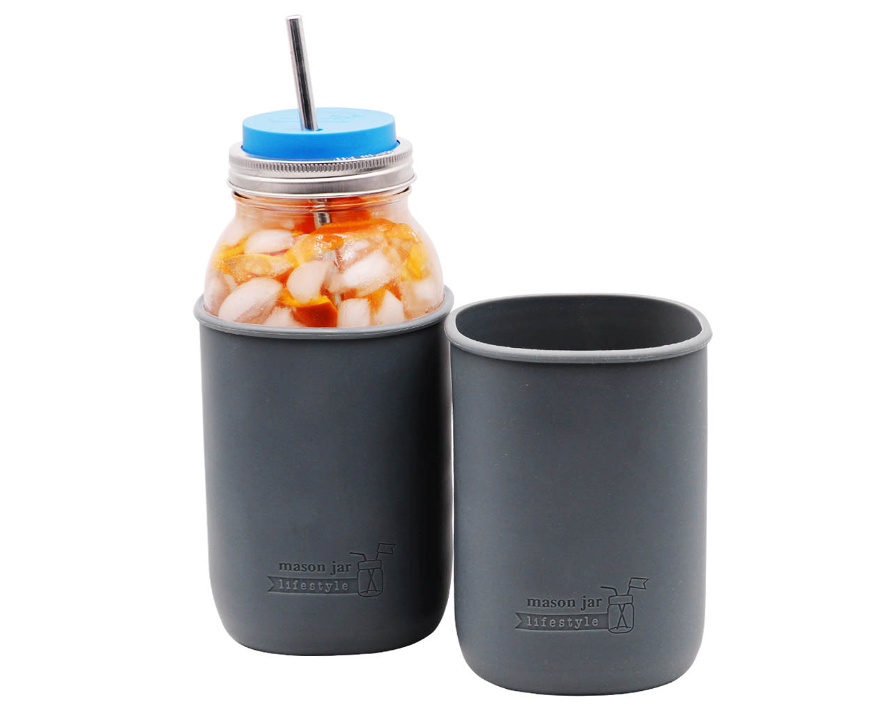 https://masonjarlifestyle.com/cdn/shop/files/mason-jar-lifestyle-charcoal-gray-silicone-sleeve-half-gallon-64oz-wide-mouth-bright-blue-straw-hole-tumbler-lid-extra-long-safer-stainless-steel-straw-iced-tea.jpg?v=1700382030&width=1280