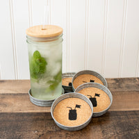 Drink Coasters - Galvanized Vintage Reproduction with Cork Inserts 4 Pack