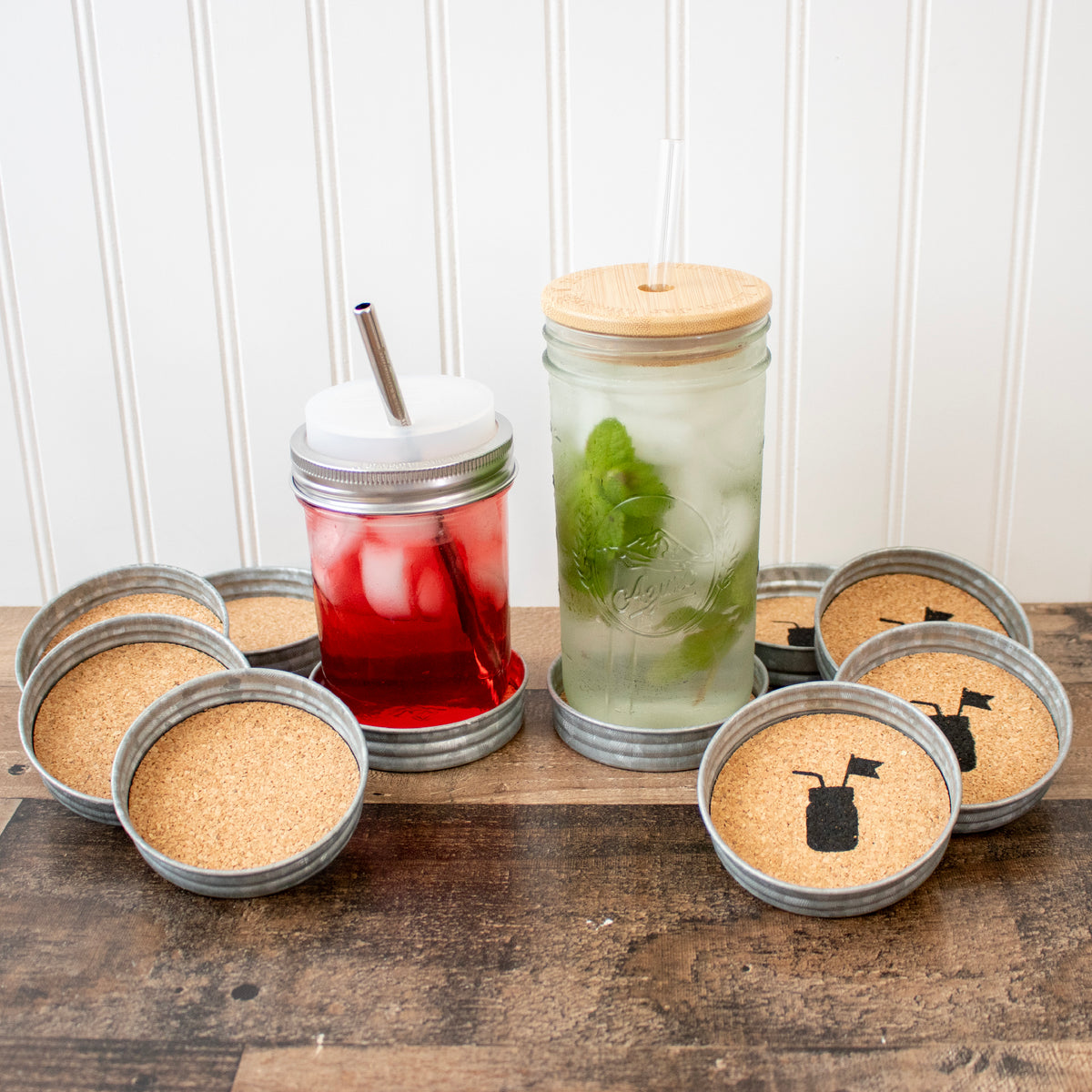 Drink Coasters - Galvanized Vintage Reproduction with Cork Inserts 4 Pack