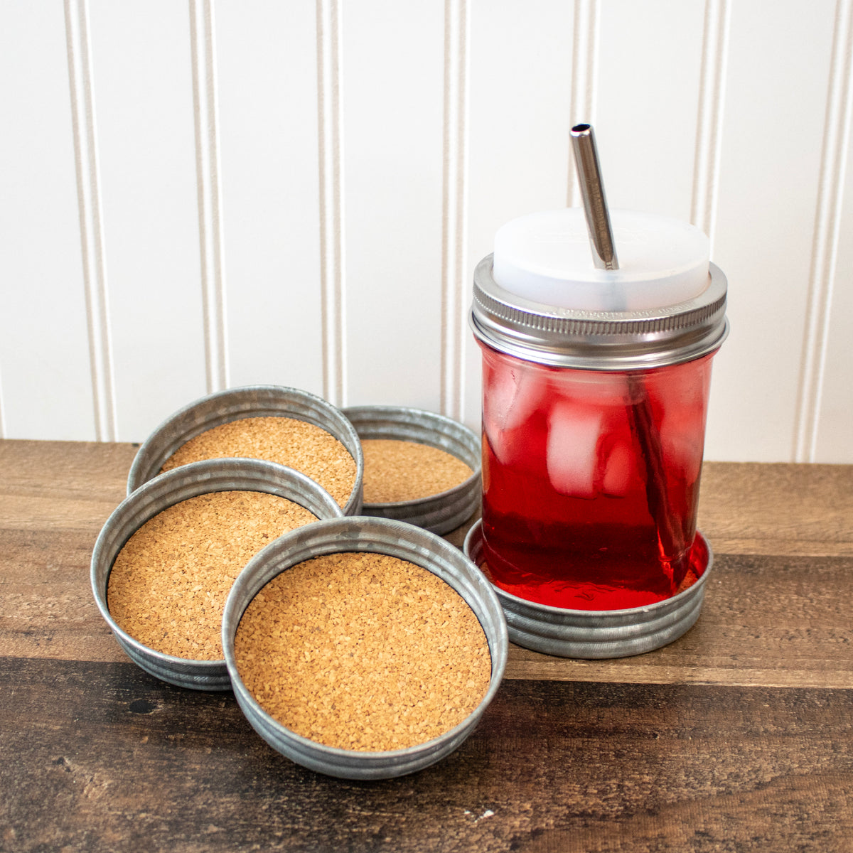 Drink Coasters - Galvanized Vintage Reproduction with Cork Inserts 4 Pack
