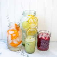 Combo 8pk glass straw extra long medium short sturdy reusable durable half gallon quart pint half juice matcha orange lemon staged