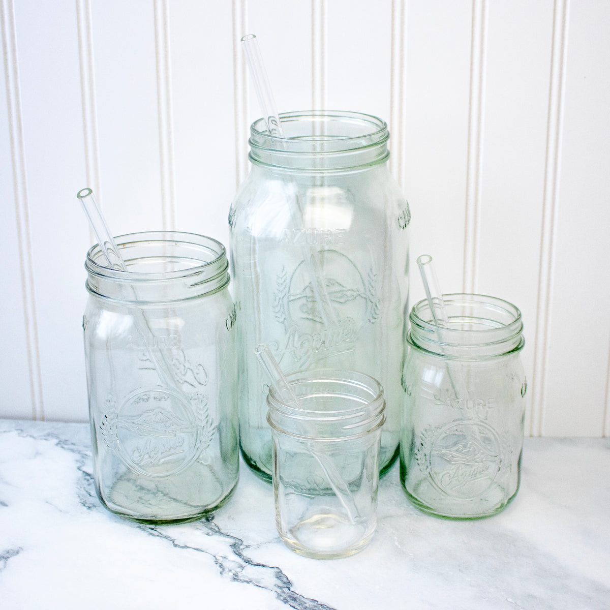 Combo 8pk glass straw extra long medium short sturdy reusable durable half gallon quart pint half staged