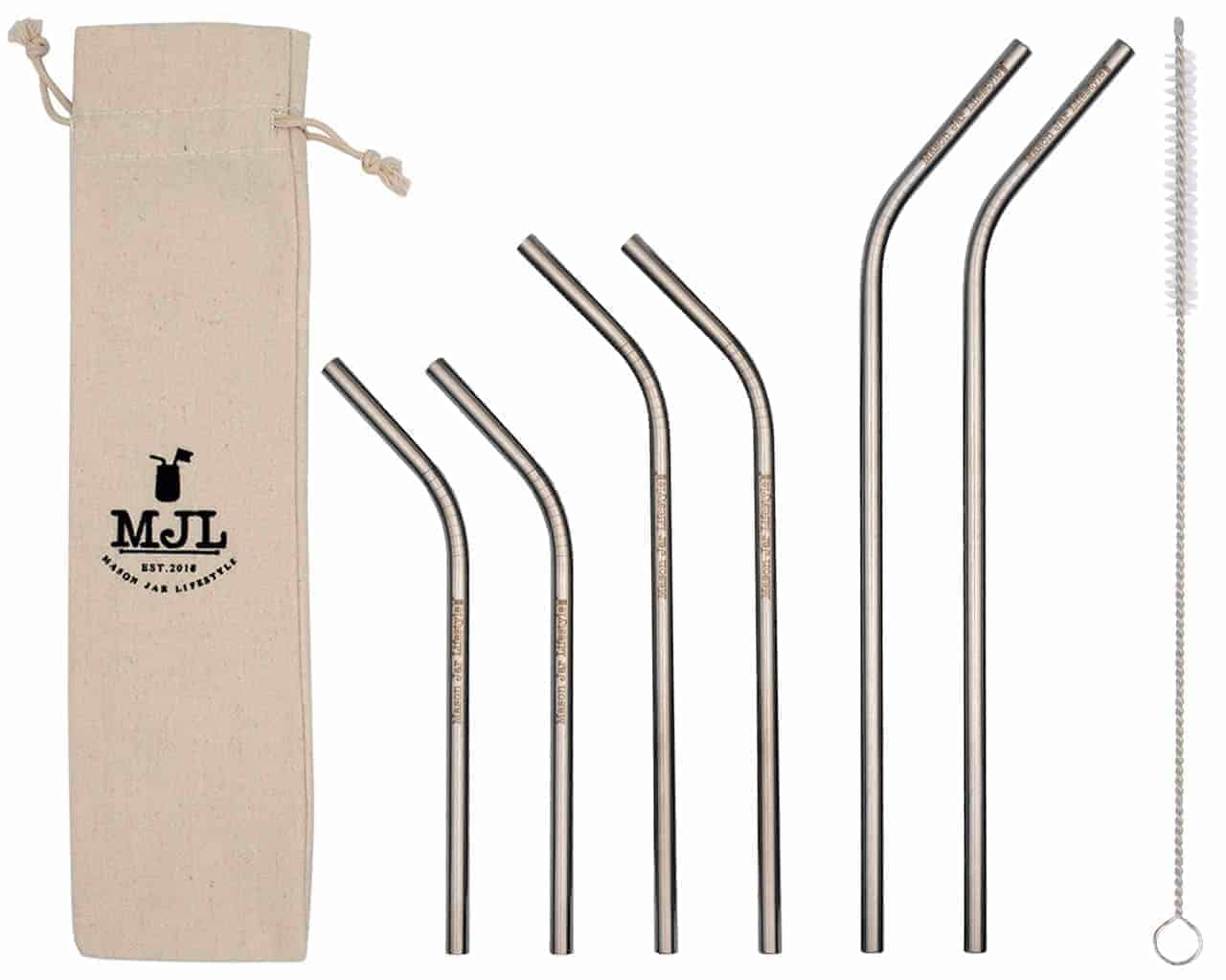 Mason Jar Lifestyle Combination pack thin bent stainless steel metal straws for Mason jars and other cups and glasses