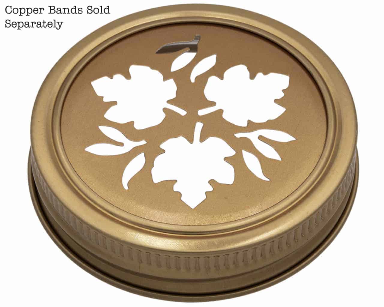 Mason Jar Lifestyle Copper leaf cutout lid and band for regular mouth Mason jars