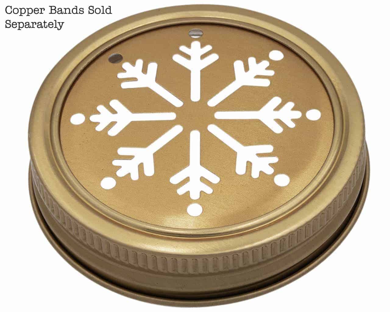 Mason Jar Lifestyle Copper snowflake snow cutout lid and band for regular mouth Mason jars