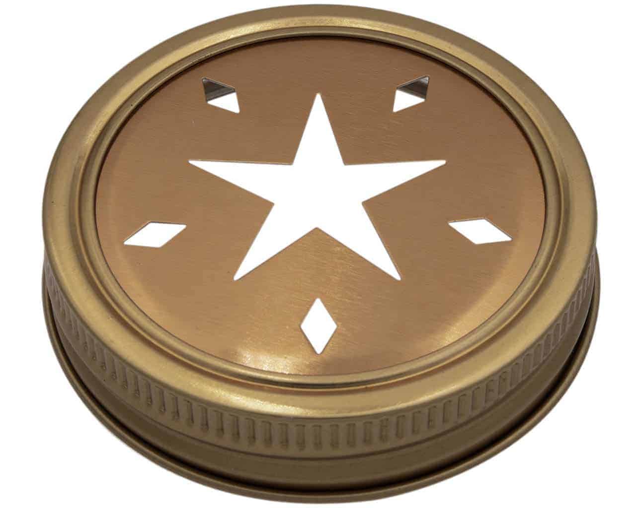 Mason Jar Lifestyle Copper star cutout lid and band for regular mouth Mason jars