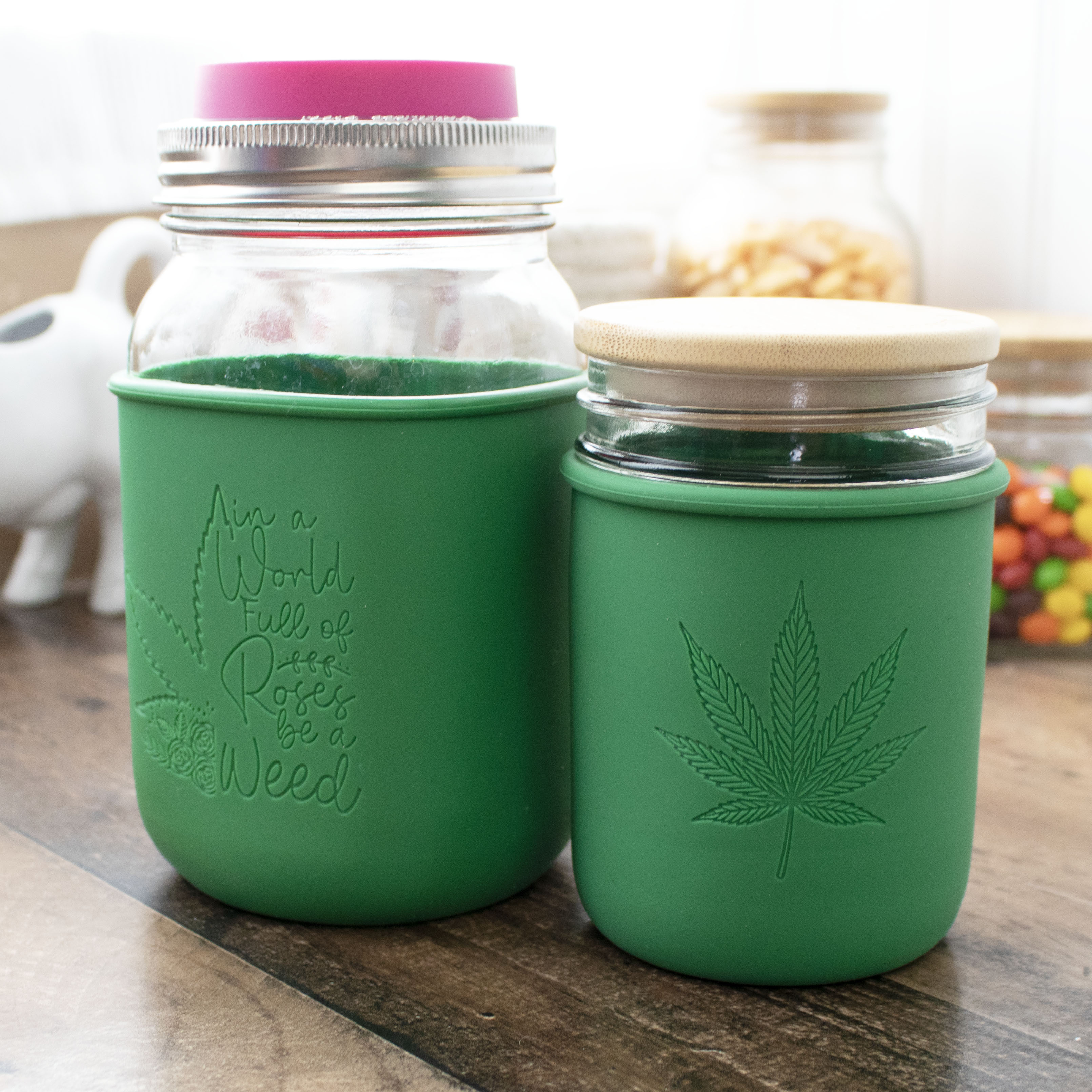 Cannabis Laser Engraved Leaf Green Sleeve