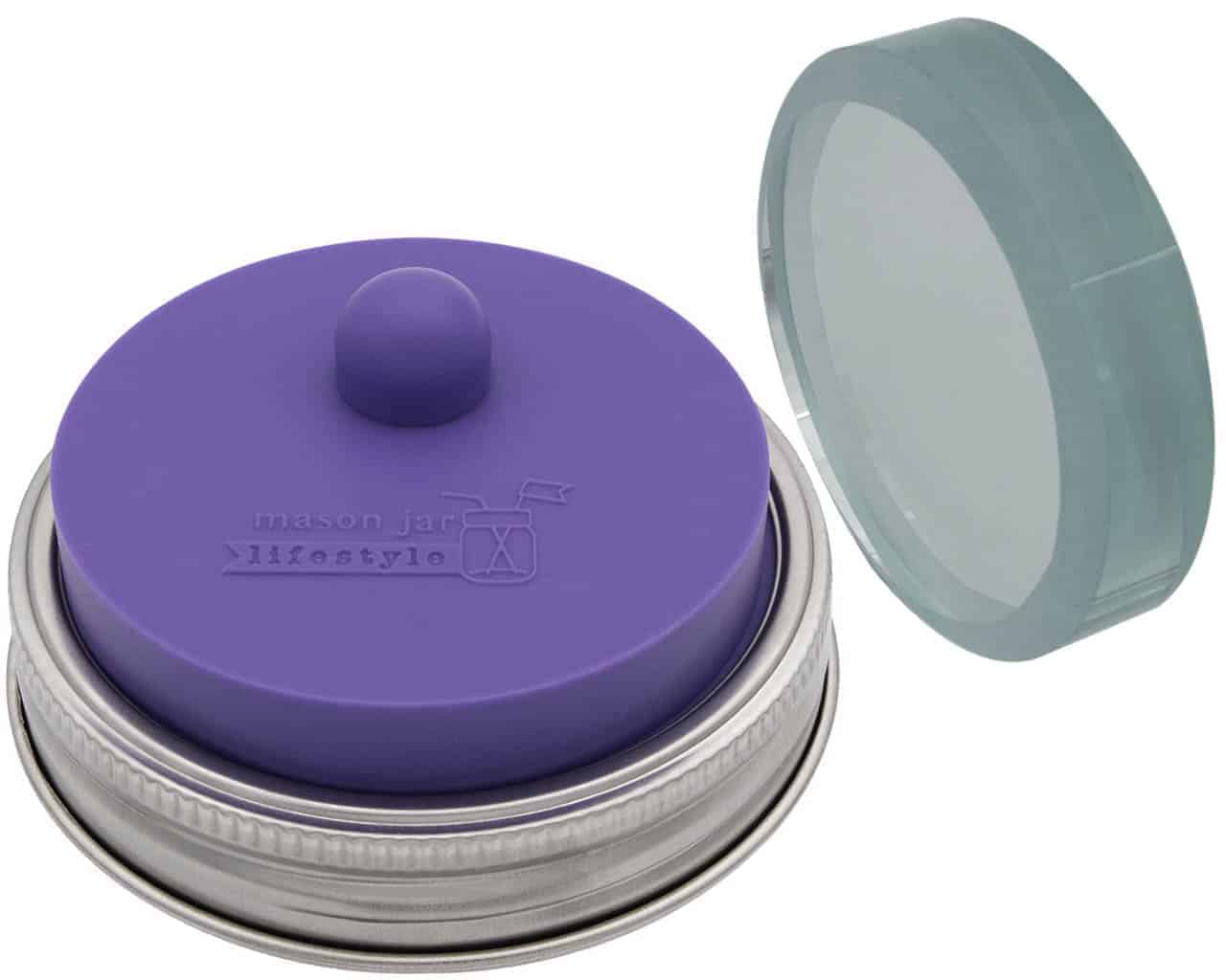 Mason Jar Lifestyle Ultra Violet Fermentation Kit - Single sanded glass fermentation weight plus silicone valve lid for fermenting in wide mouth Mason jars