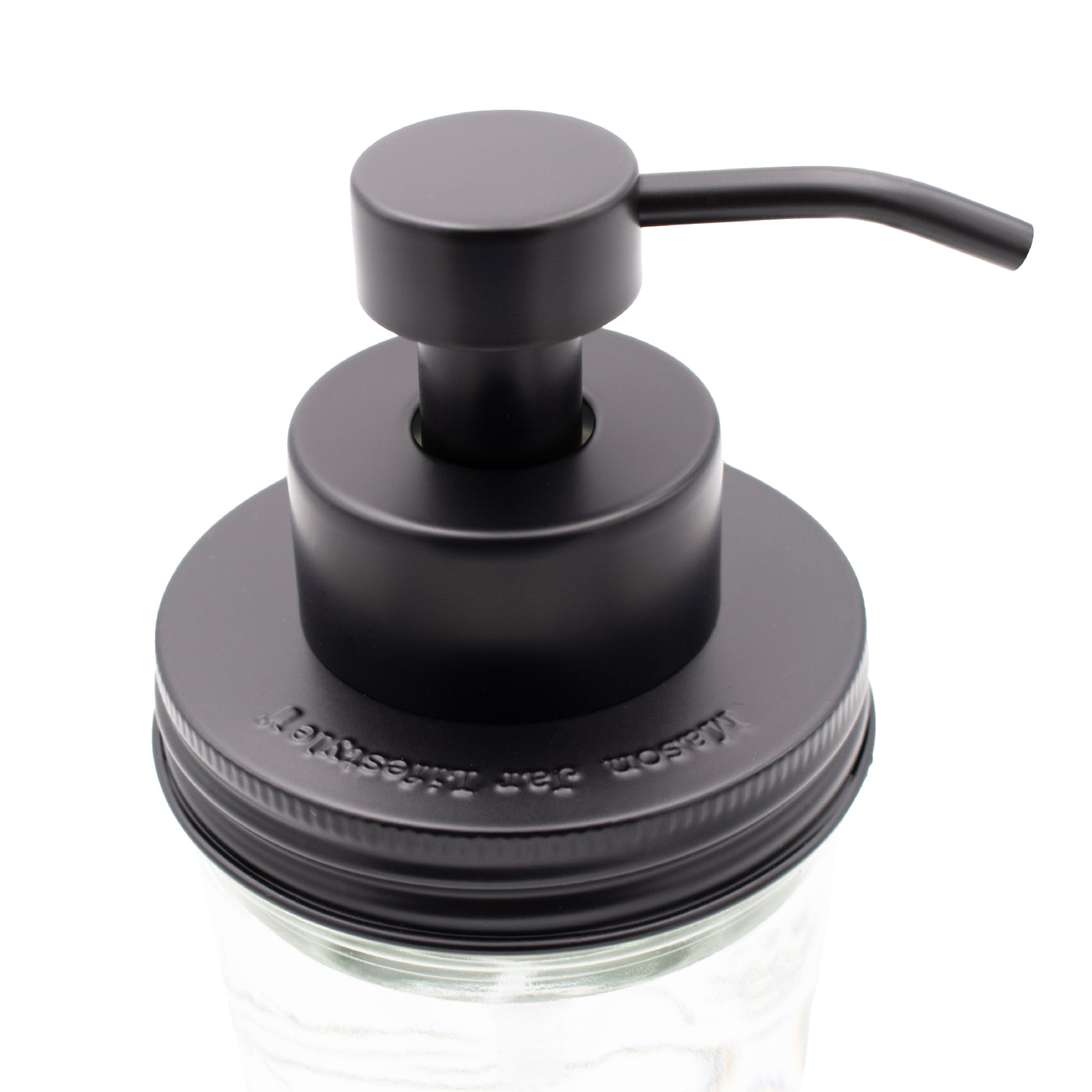 Foaming soap pump stainless steel matte black wide mouth kitchen bathroom close product on white