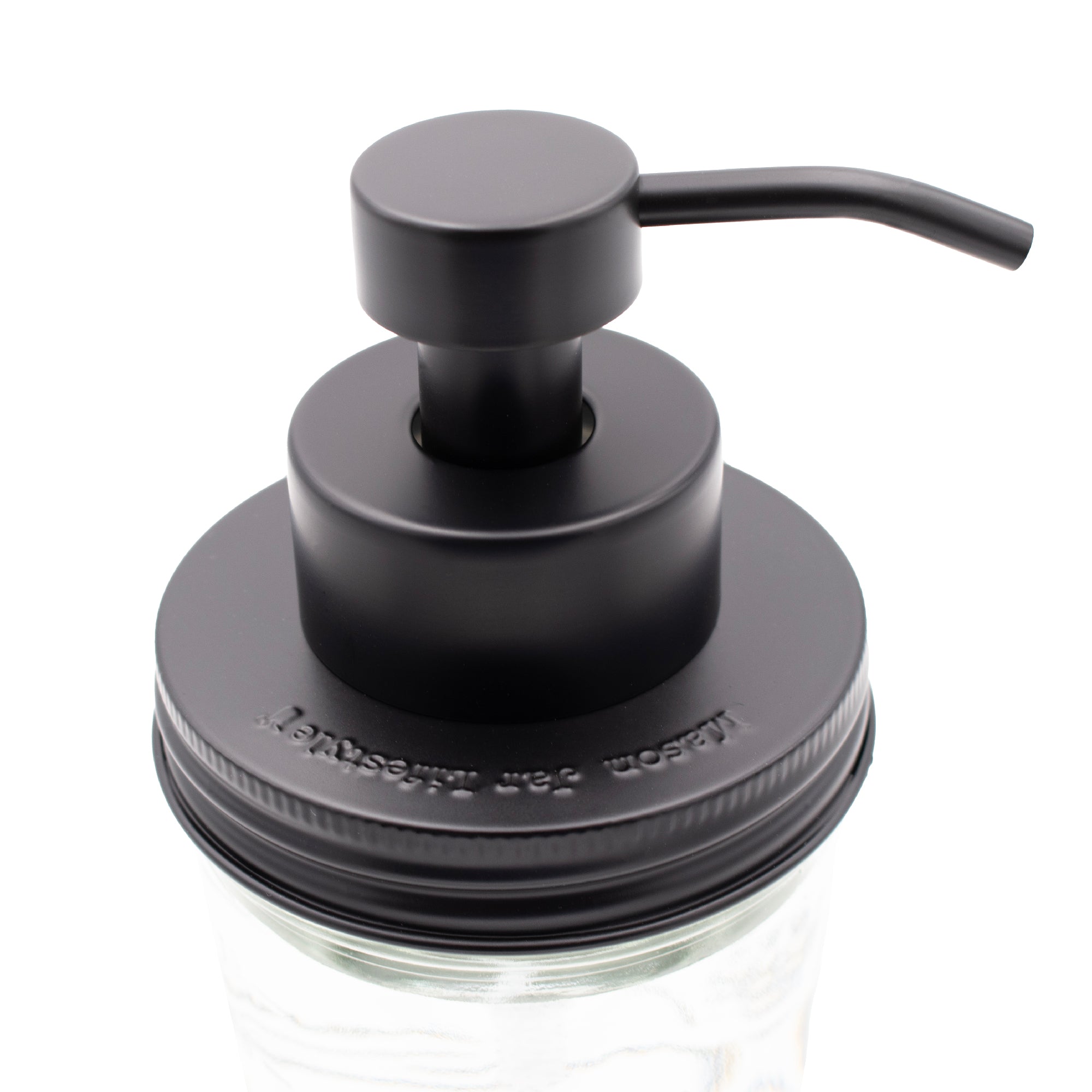 Foaming soap pump stainless steel matte black wide mouth kitchen bathroom close product on white