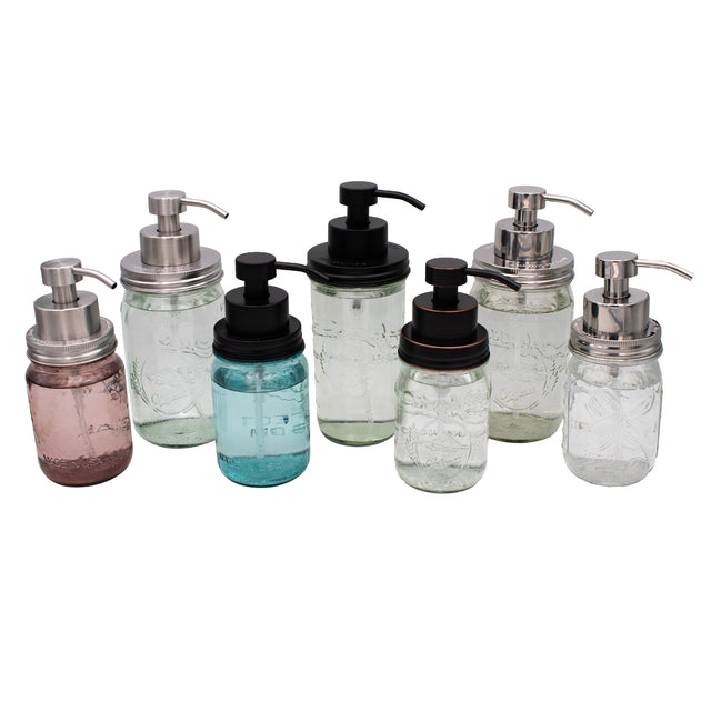 Foaming soap pumps for Mason jars.
