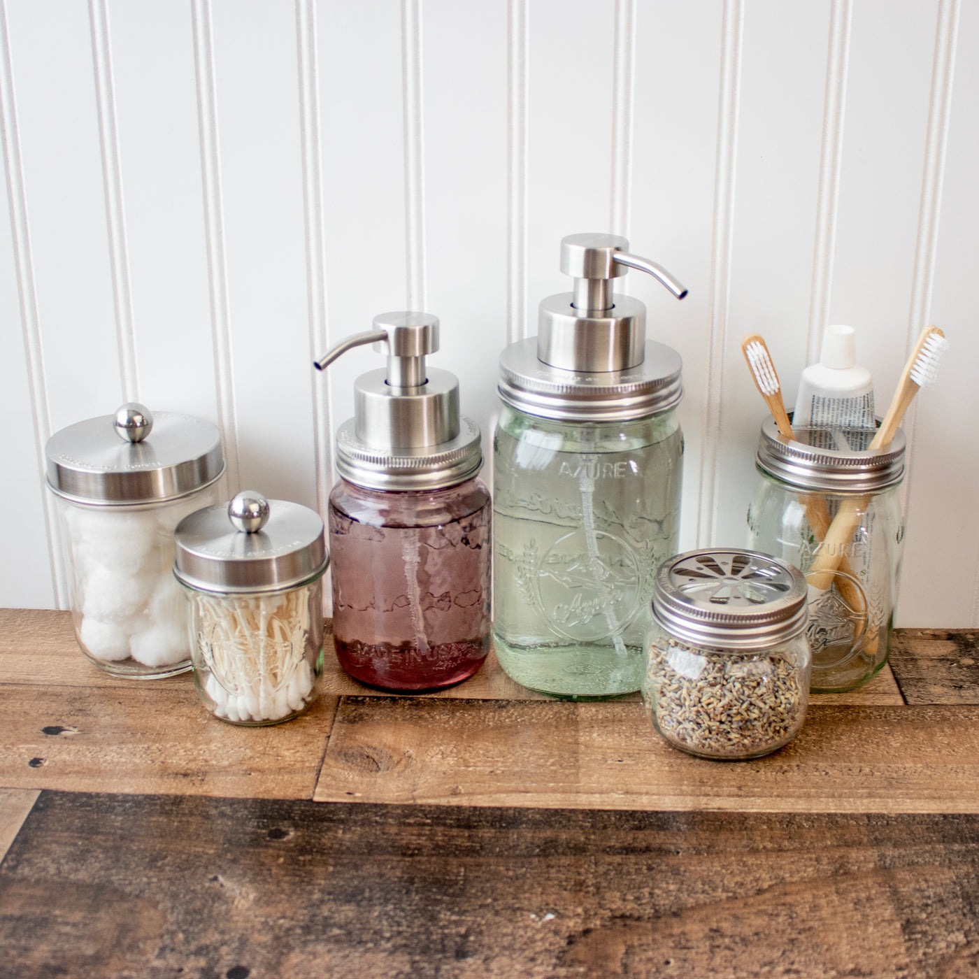 Foaming soap pump stainless steel stain regular wide mouth kitchen apothecary frog daisy bathroom staged