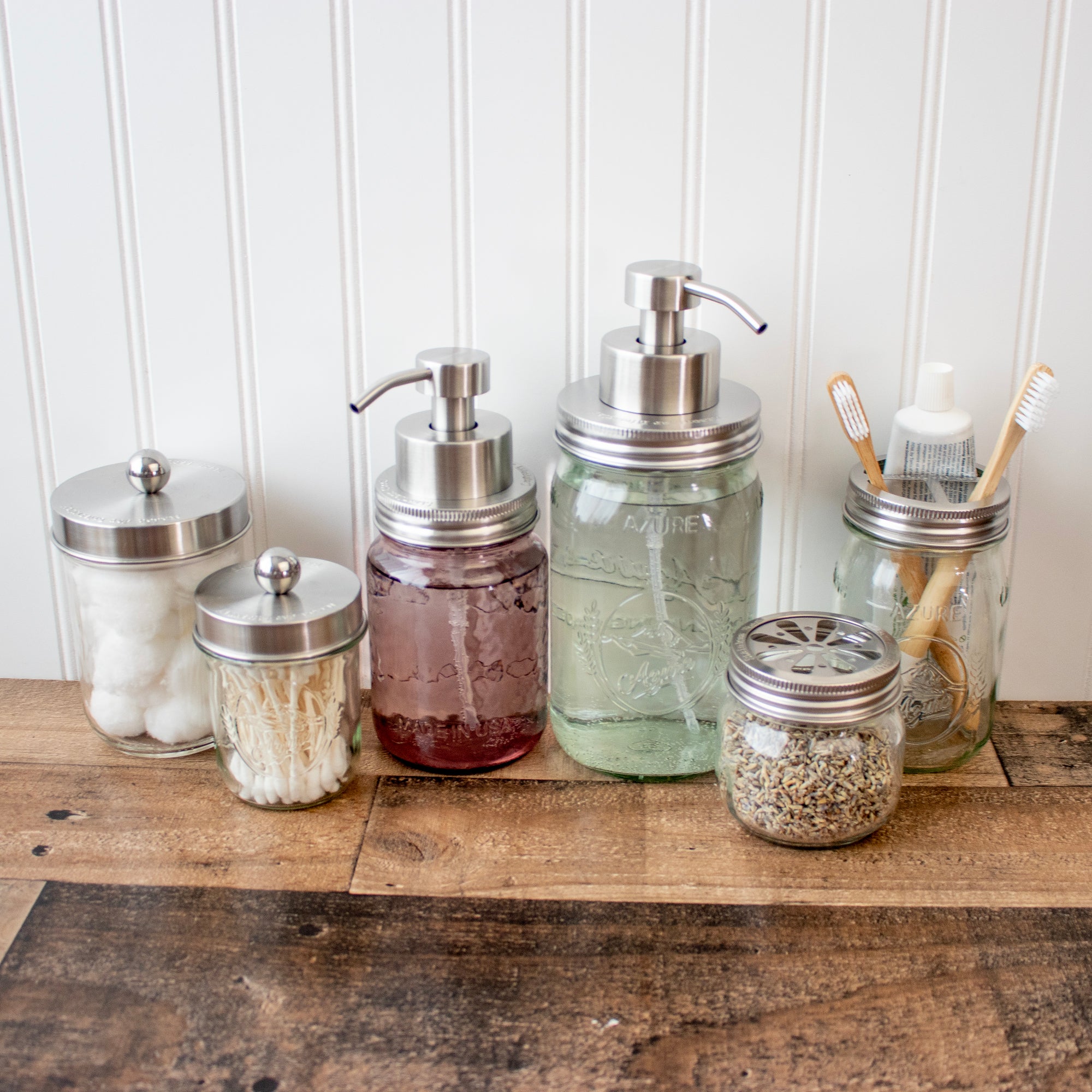 Foaming soap pump stainless steel stain regular wide mouth kitchen apothecary frog daisy bathroom staged