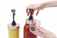 Food Grade Dispense Pump for Regular and Wide Mouth Mason Jars with Matte Brushed Stainless Steel Adapter Lid