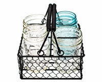 Black Coated Chicken Wire Caddy for Four 16oz Pint Mason Jars