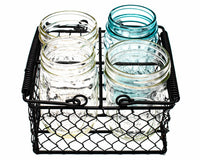 Black Coated Chicken Wire Caddy for Four 16oz Pint Mason Jars