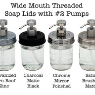 mason-jar-lifestyle-galvanized-matte-black-charcoal-chrome-polished-mirror-satin-brushed-matte-threaded-soap-pump-dispenser-lid-adapter-wide-mouth-mason-jar-#2-pumps