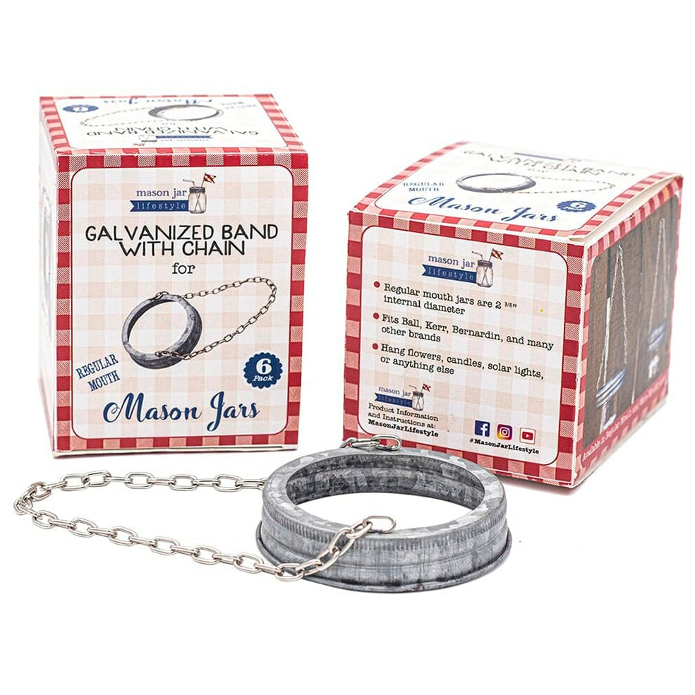 Galvanized Band with Chain Handle for Mason Jars 6 Pack