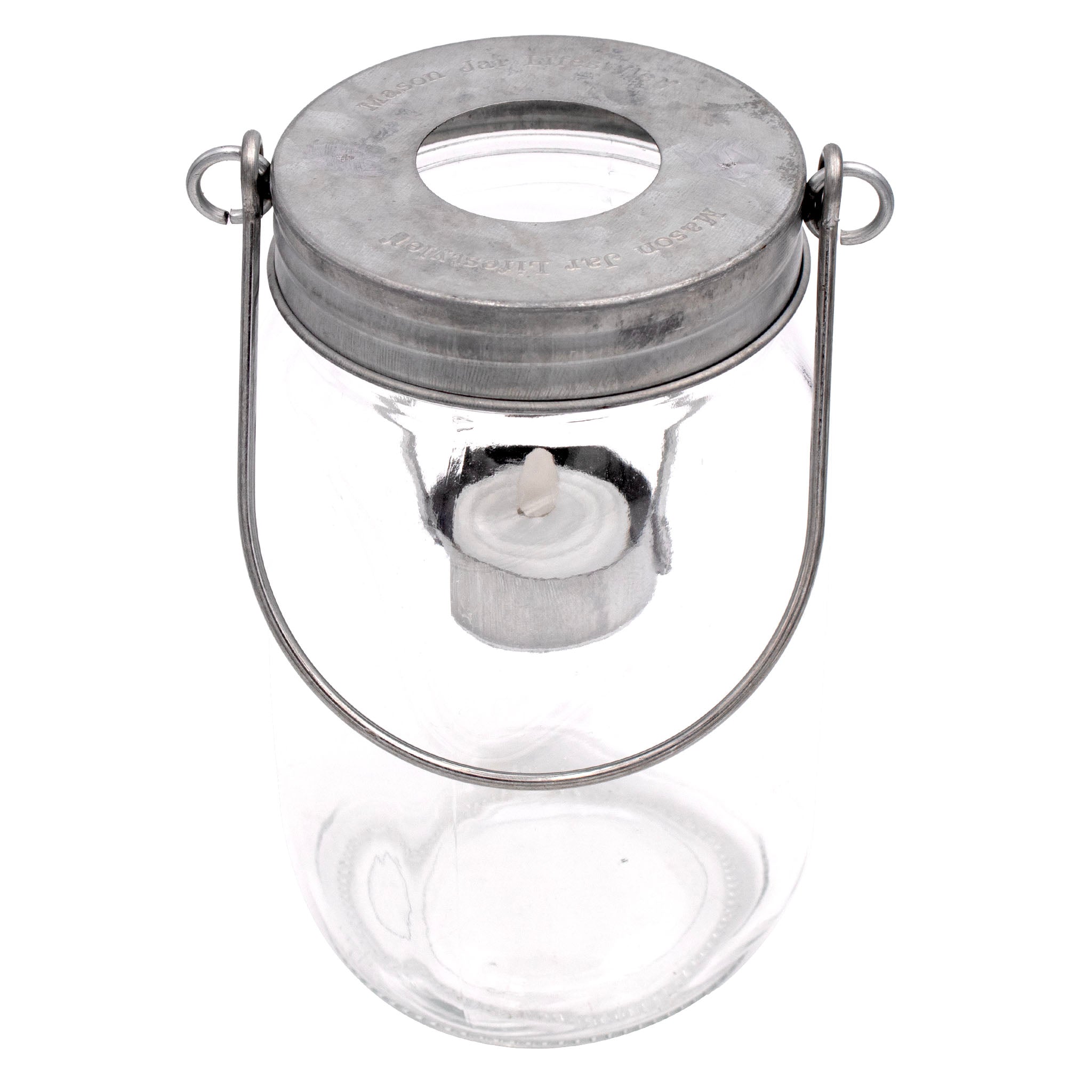 Galvanized Metal Tea Light Candle Holder Lids With Handles for Mason Jars 3 Pack