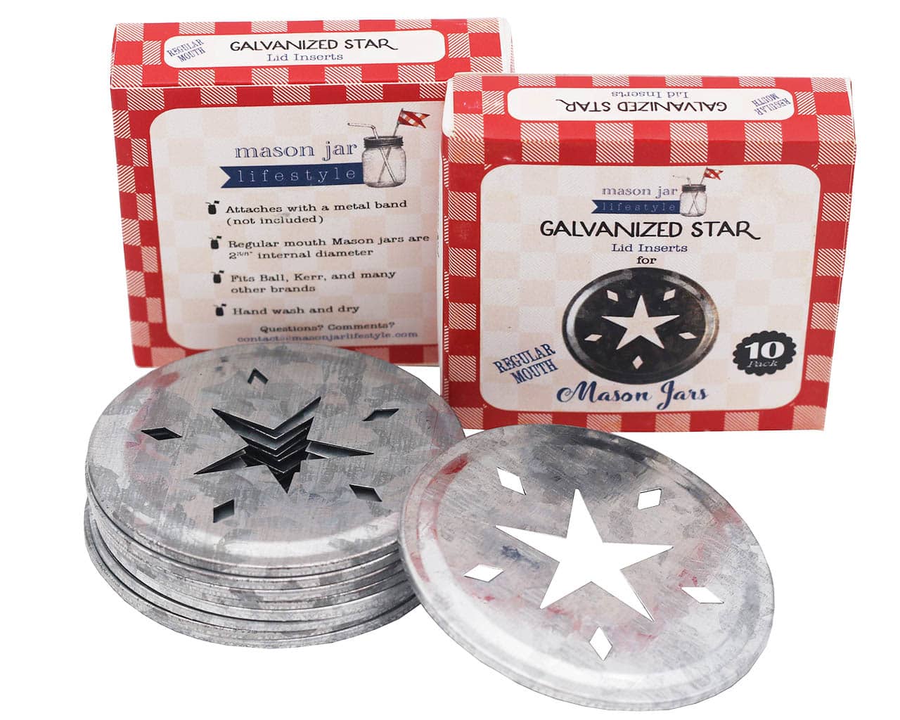 Galvanized Metal Star Cut-Out Lid Insert for Regular Mouth Mason Jars