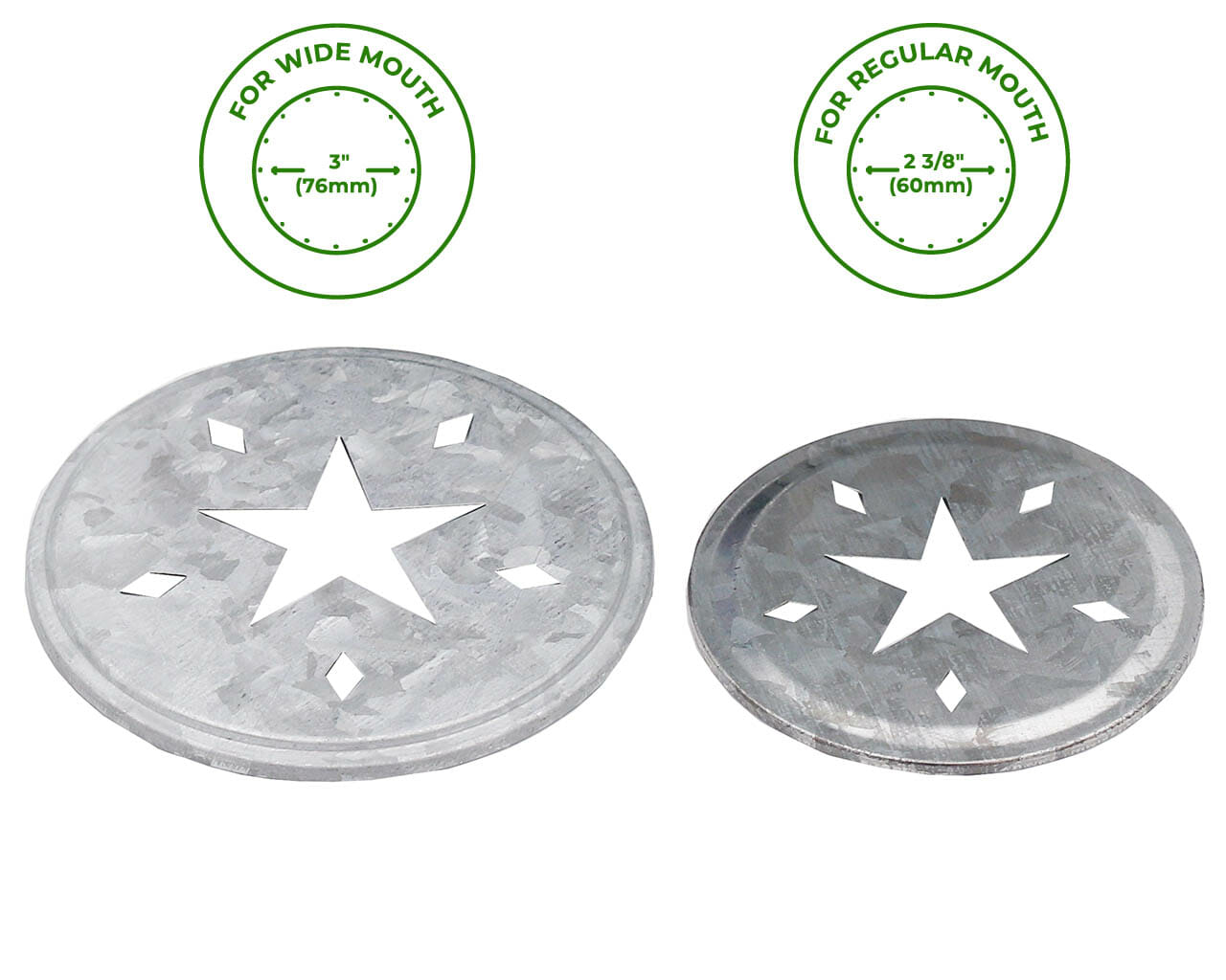 Galvanized Metal Star Cut-Out Lid Insert for Regular or Wide Mouth Mason Jars