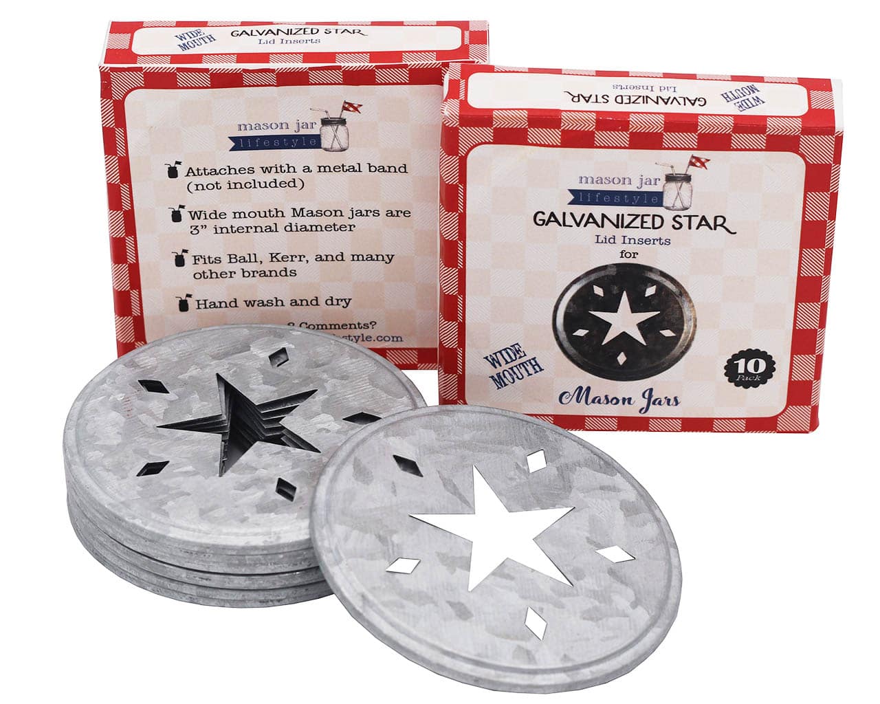 Galvanized Metal Star Cut-Out Lid Insert for Wide Mouth Mason Jars