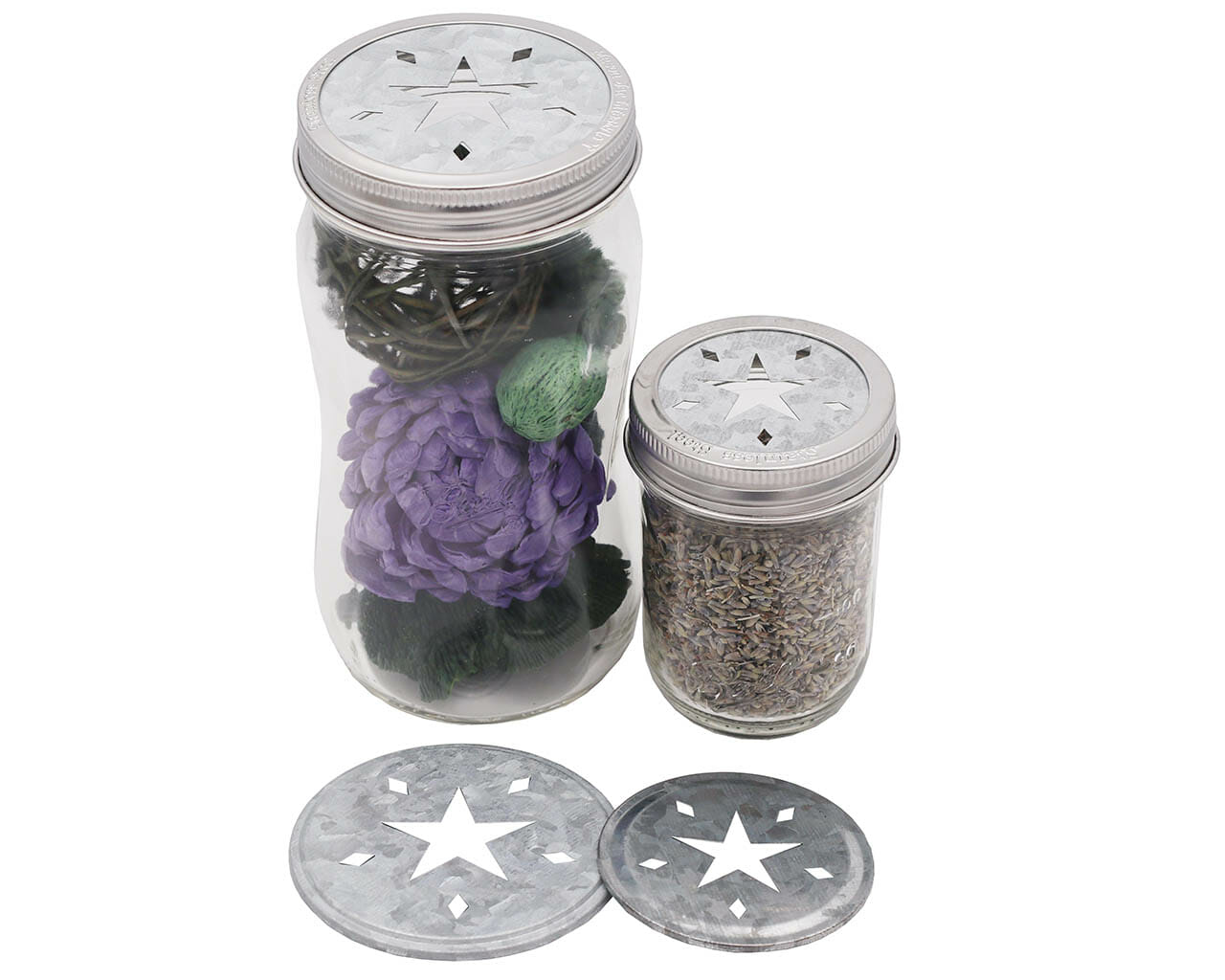 Galvanized Metal Star Cut-Out Lid Insert for Regular or Wide Mouth Mason Jars