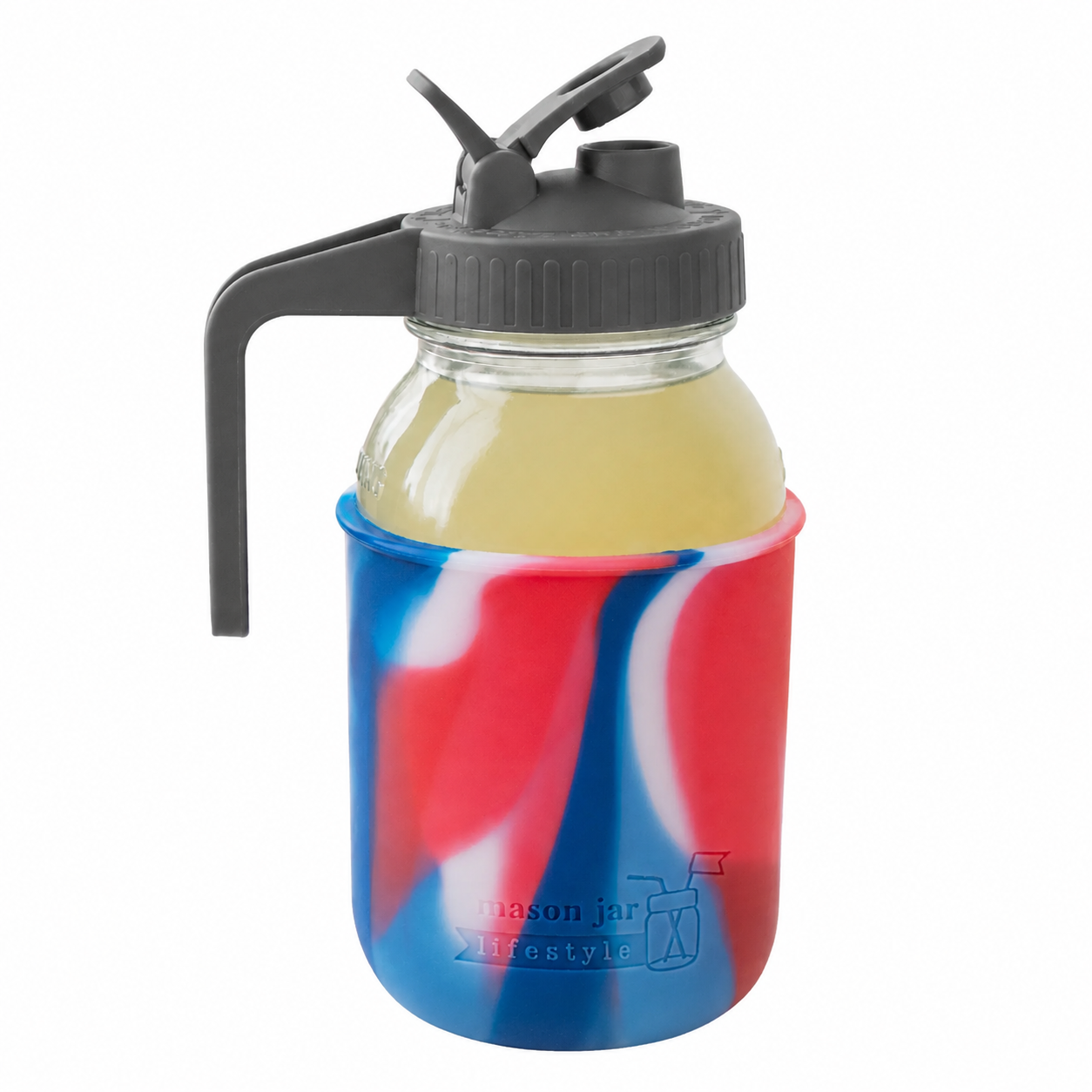 Glass pitcher set ball 32oz quart silicone sleeve american flag regular mouth pour store charcoal gray product on white together