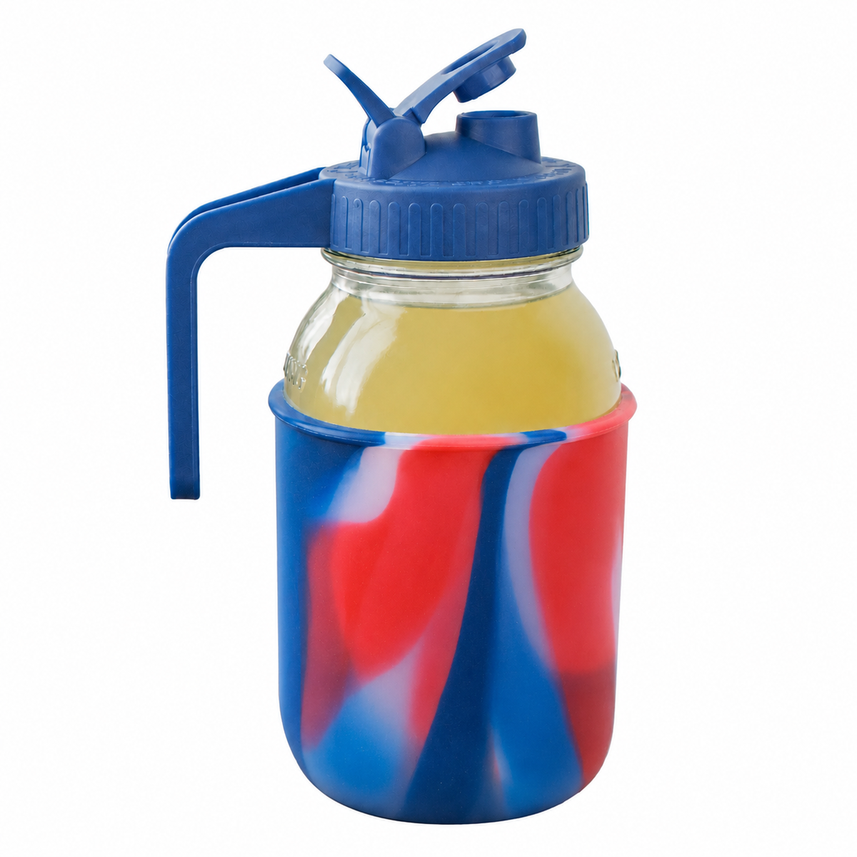 Glass pitcher set ball 32oz quart silicone sleeve american flag regular mouth pour store deep blue product on white together