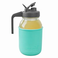 Glass pitcher set ball 32oz quart silicone sleeve aquamarine regular mouth pour store charcoal gray product on white together