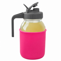 Glass pitcher set ball 32oz quart silicone sleeve berry pink regular mouth pour store charcoal gray product on white together