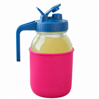 Glass pitcher set ball 32oz quart silicone sleeve berry pink regular mouth pour store deep blue product on white together