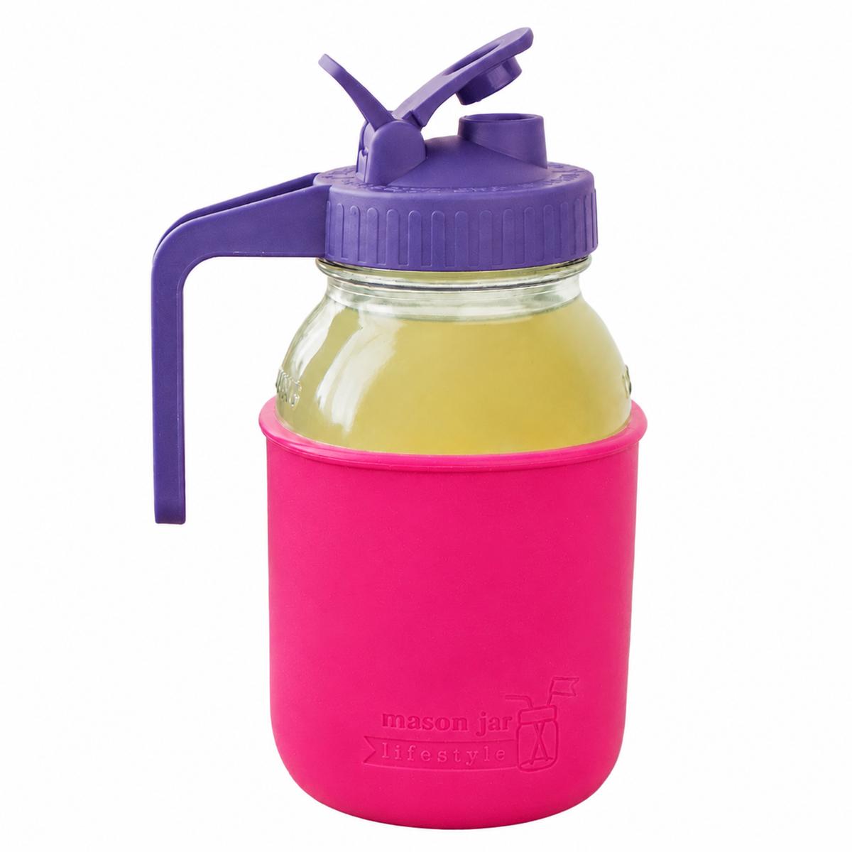 Glass pitcher set ball 32oz quart silicone sleeve berry pink regular mouth pour store ultra violet product on white together