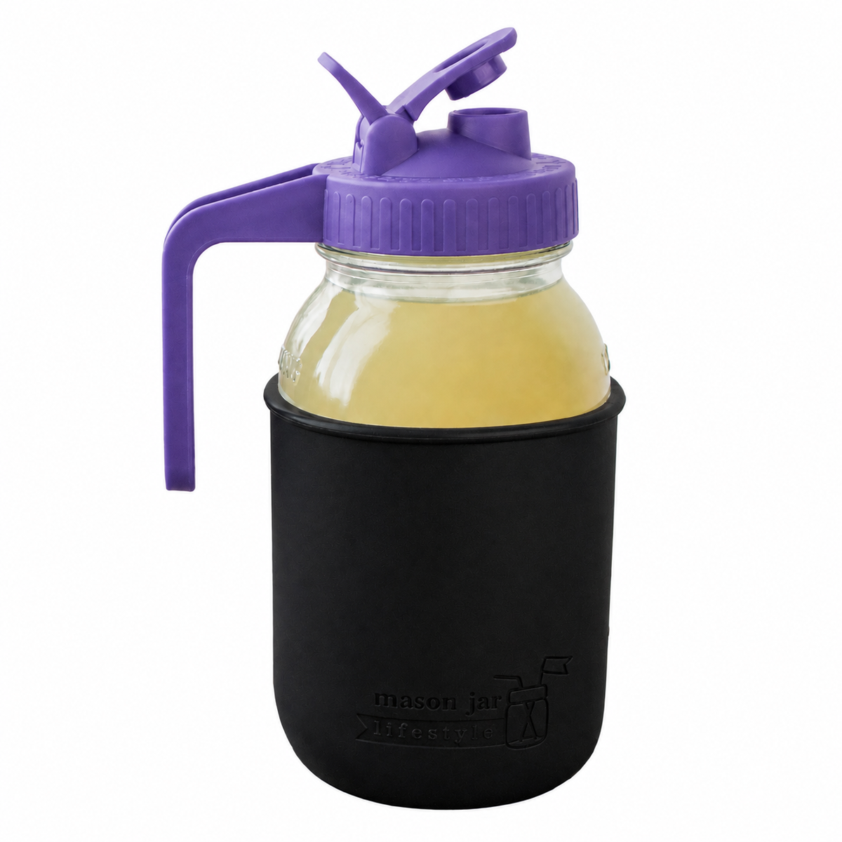 Glass pitcher set ball 32oz quart silicone sleeve black regular mouth pour store ultra violet product on white together