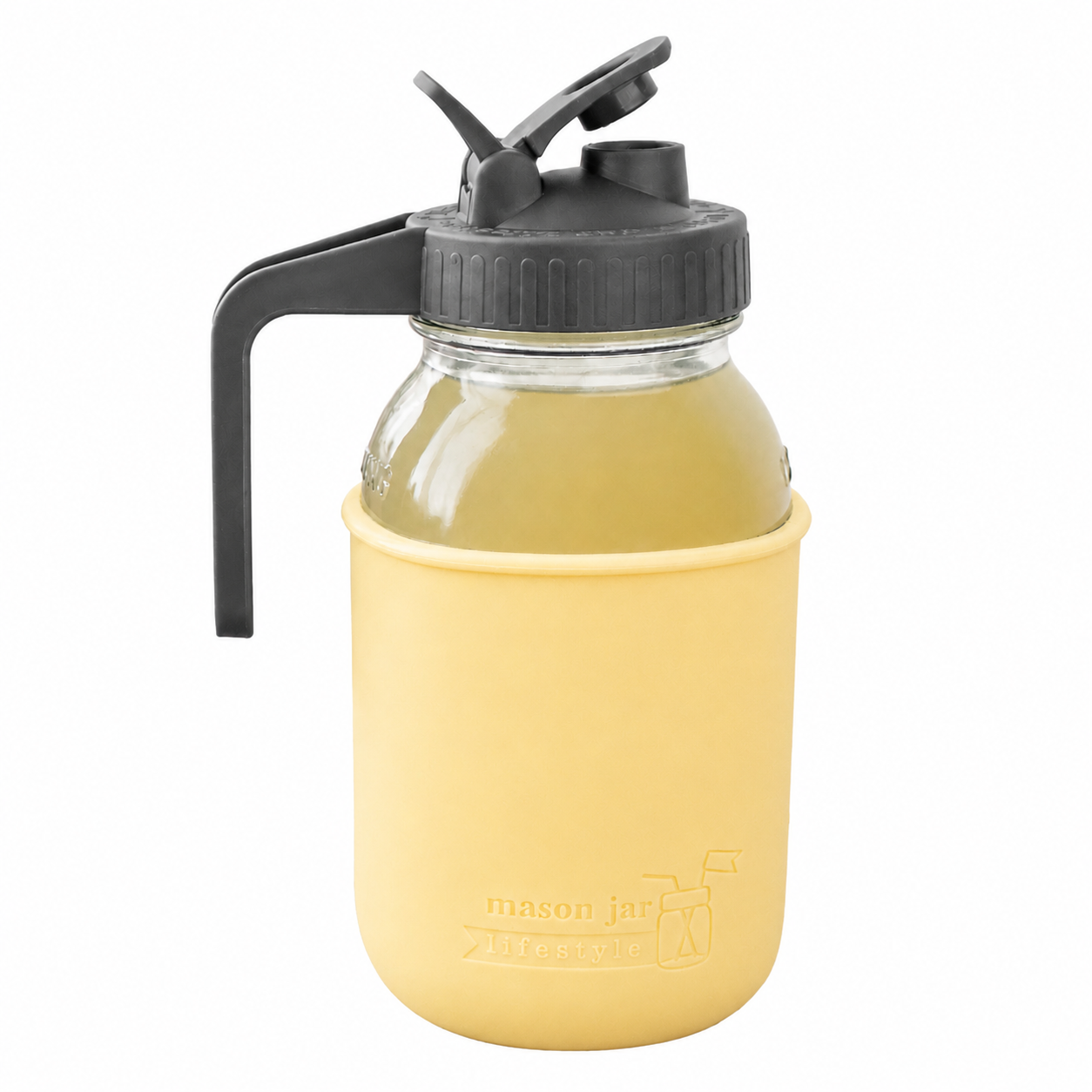 Glass pitcher set ball 32oz quart silicone sleeve butter yellow regular mouth pour store charcoal gray product on white together