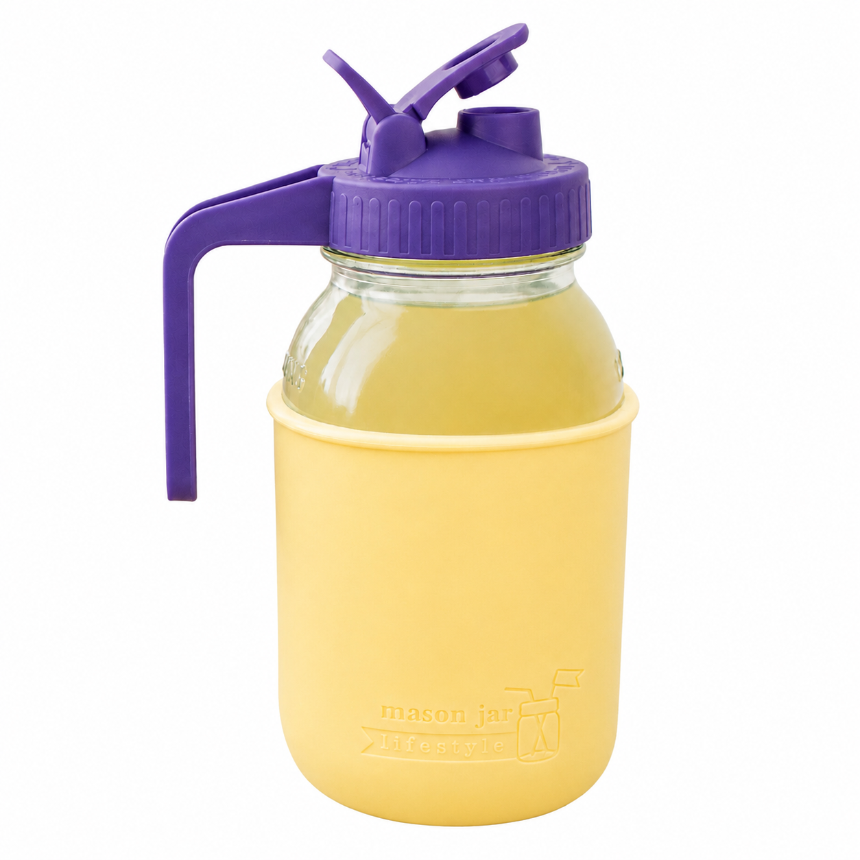 Glass pitcher set ball 32oz quart silicone sleeve butter yellow regular mouth pour store ultra violet product on white together
